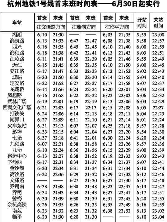 杭州地铁时间图片